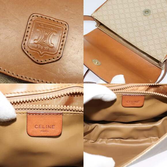 CELINE Macadam Canvas Shoulder Bag Pvc Leather Beige Gold - Picture 11 of 12